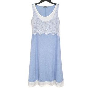 Noracora Vintage Inspired Sky Blue White Lace Sleeveless Midi Dress Size Medium